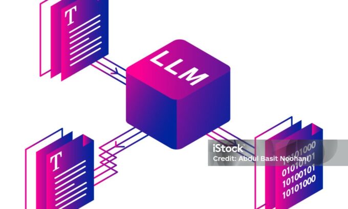 The Large Language Model icon signifies a powerful AI language model, capable of understanding and generating human-like text across various domains